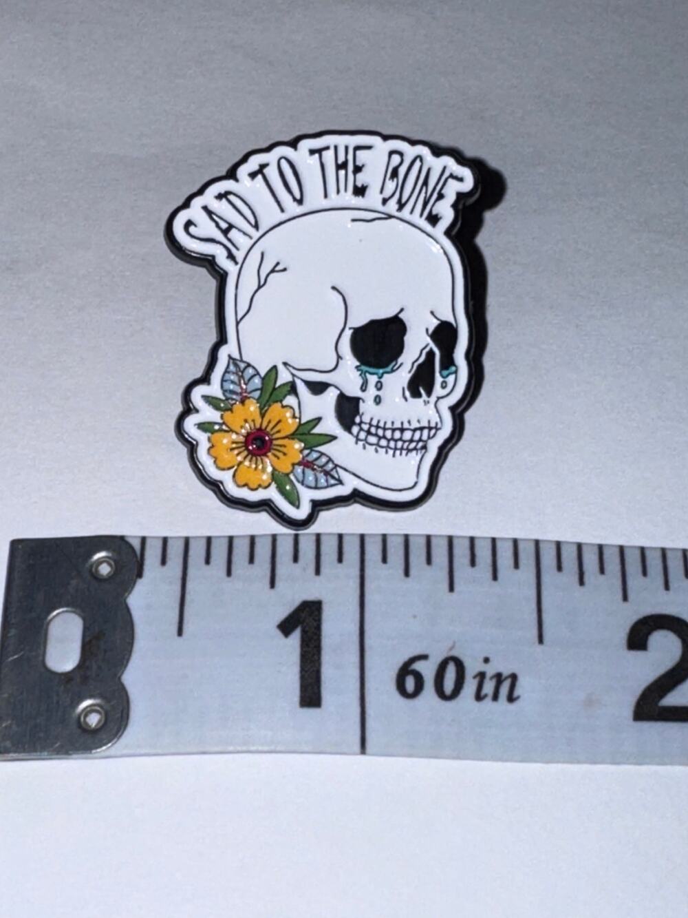 Sad to the bone skeleton coffee pin brooch